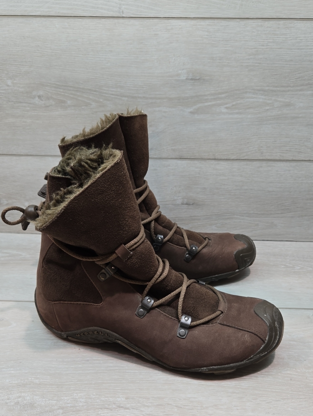 Merrel Forecast Tug Women's Leather Faux-Fur Lined Winter Boots Shoes Sz 9